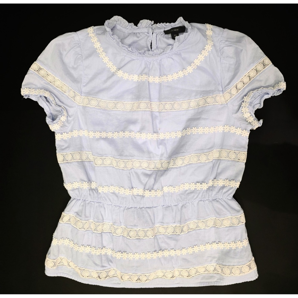 J. Crew Blue Cotton White Floral Ribbon Stripe Women's Size XS